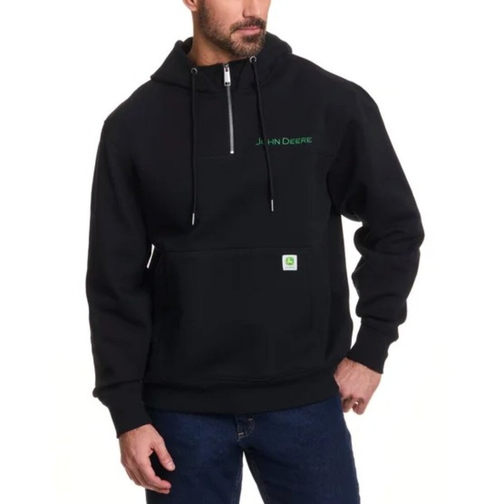John Deere Men's Quarter Zip Hoodie Black